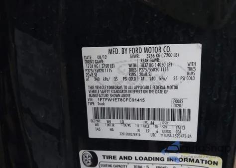 2012 Ford F-150 Lariat from USA, damaged, VIN 1FTFW1ET8CFC91415